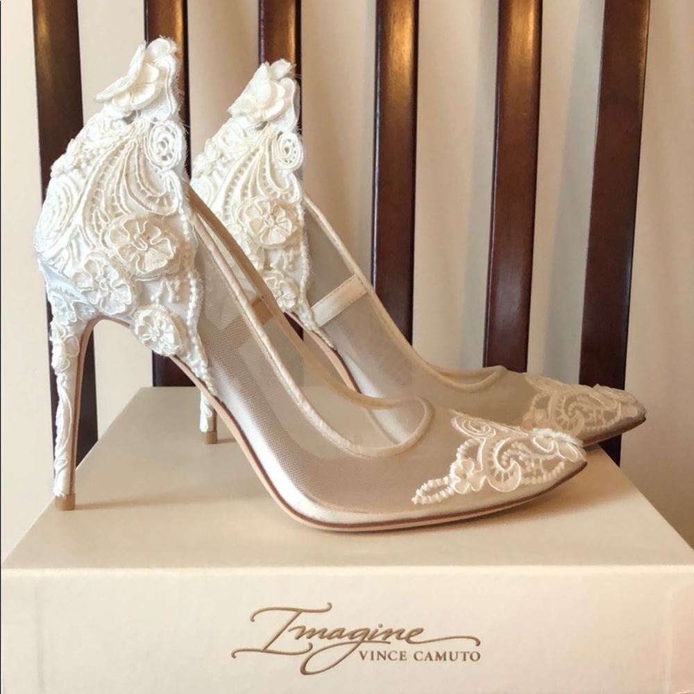Vince Camuto Imagine White Lace High Heel Pumps